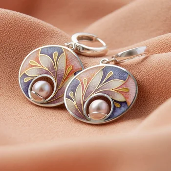 Vintage Ringi Imitatsioon Pearl Kõrvarõngad Naistele Klassikaline Hõbeda Värvi Metallist Multicolour Emailiga Tolknema Kõrvarõngad Ehted