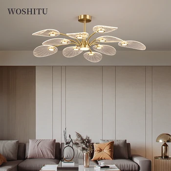 WOSHITU LED Lakke Lamp Põhjamaade Vask Lühtrid eest Magamistuba, elutuba Lotus Leaf Kuju Disain Home Decor Valgustus