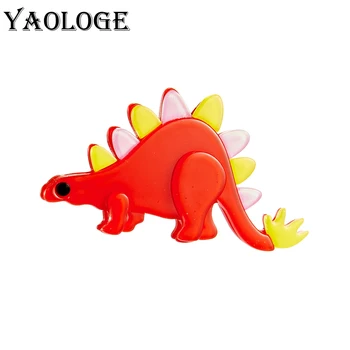 YAOLOGE 2022 Uus Akrüül Cartoon Punane Stegosaurus Prossid Naistele, Unisex Loomade Poole Pääsme Rinnamikrofon Sõle Pin Kingitused