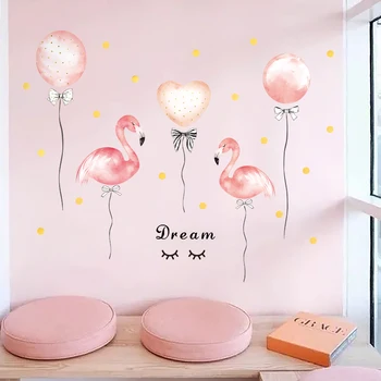 Ühiselamu tüdruk tuba teenetemärgi flamingo õhupalli roosa Seina Kleebised soe magamistuba home decor DIY isekleepuvad garderoob kleebised